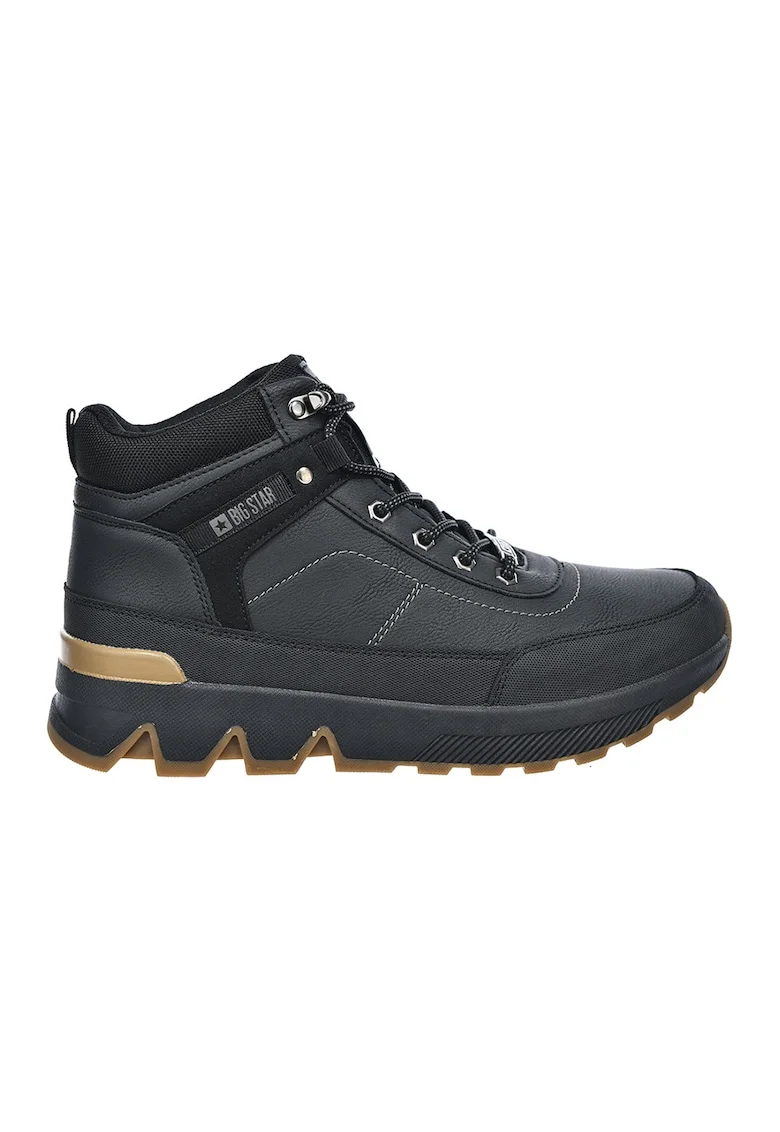 Bocanci flatform de piele ecologica cu sireturi, Gri antracit