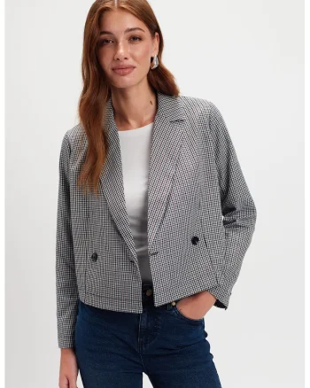 Sacou cu nasturi si model, Alb/Bleumarin