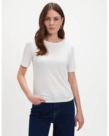 Tricou cu decolteu rotund, Alb