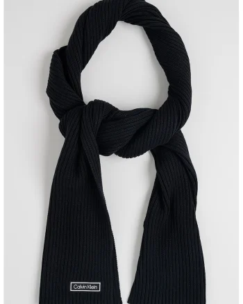 Fular striat cu aplicatie logo discreta, Negru