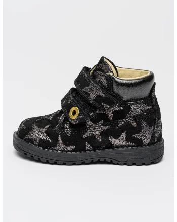 Ghete din piele intoarsa cu barete velcro, Negru/Argintiu