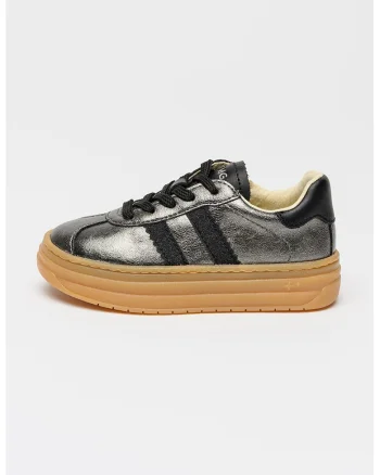Pantofi sport low-cut flatform, Negru/Argintiu inchis