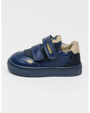 Pantofi sport de piele cu velcro, Grej/Bleumarin