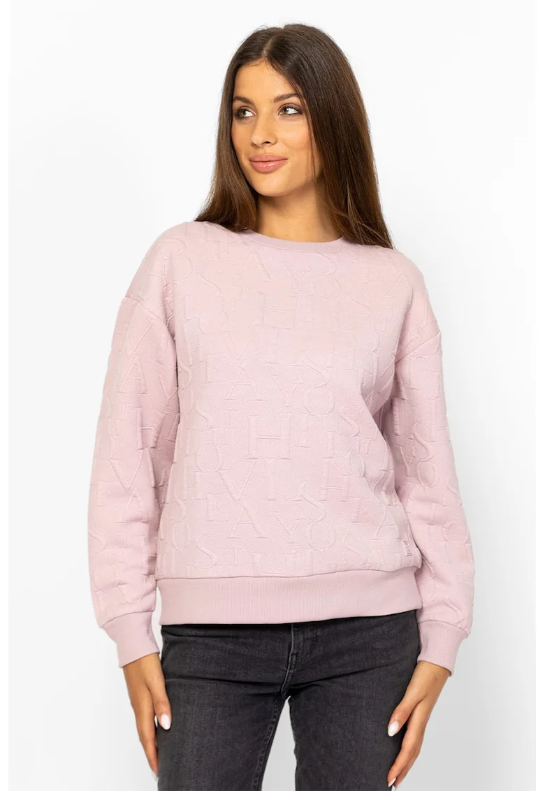 Bluza de trening cu decolteu la baza gatului si logo, Roz prafuit