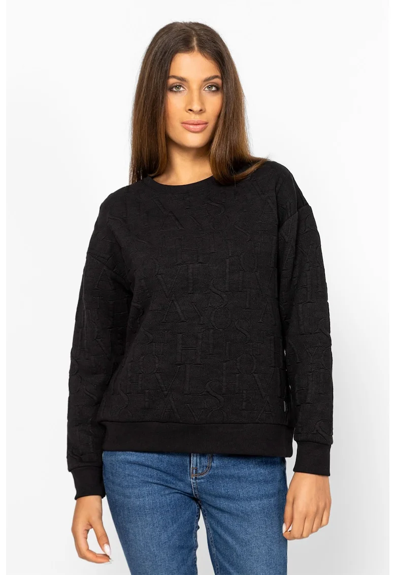 Bluza de trening cu decolteu la baza gatului si logo, Negru
