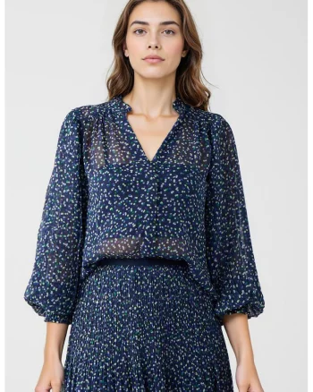 Bluza cu imprimeu buline, Alb/Bleumarin