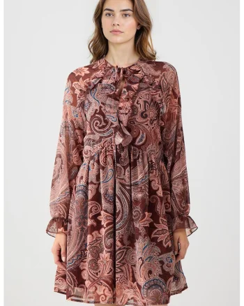 Rochie cu imprimeu paisley, Visiniu/Maro cognac