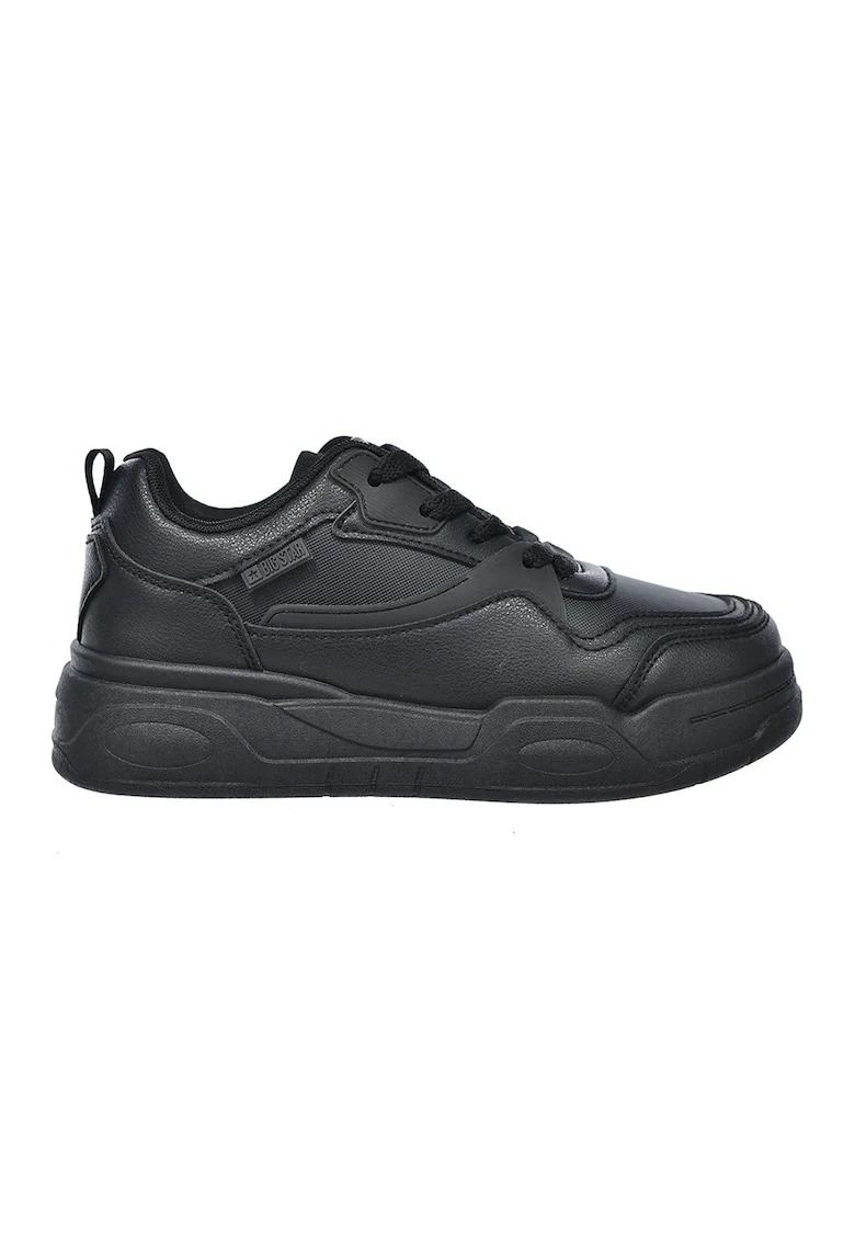 Pantofi sport de piele ecologica cu logo discret, Negru