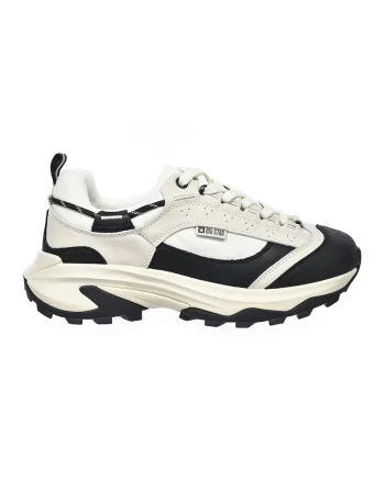 Pantofi sport de piele cu garnituri de plasa, Negru/Crem