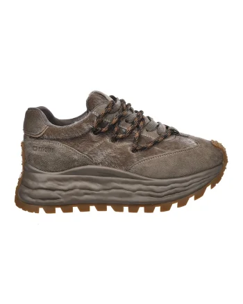Pantofi sport wedge de piele intoarsa cu garnituri de blana sintetica, Maro taupe