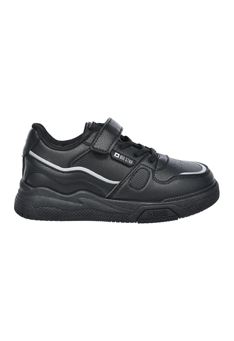 Pantofi sport de piele ecologica cu velcro, Negru