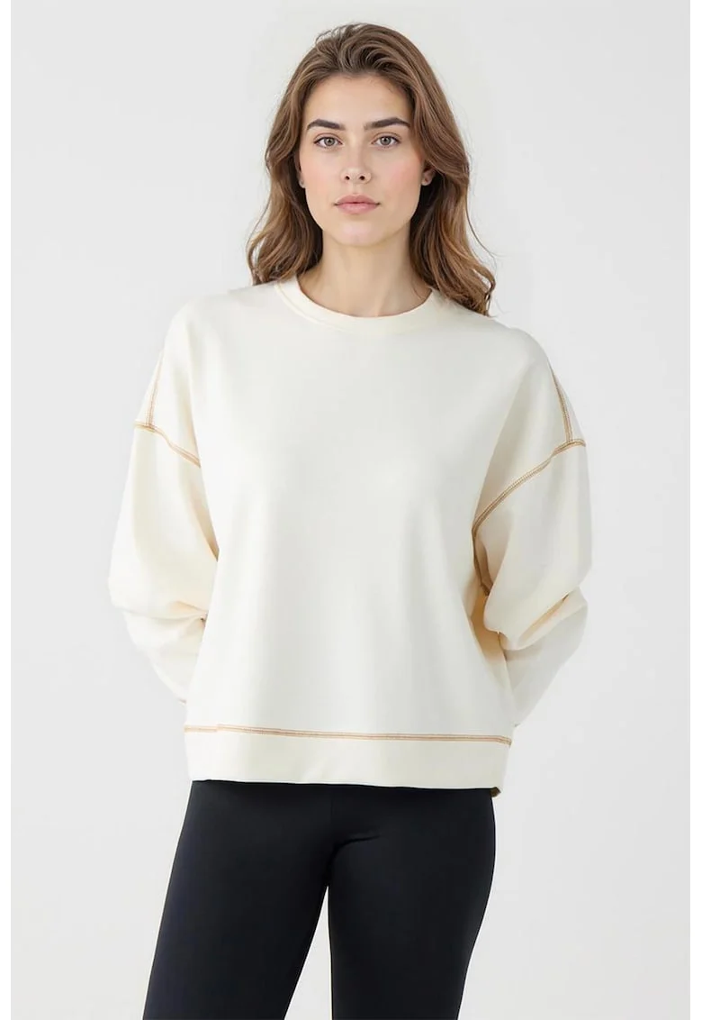 Bluza de trening din amestec de modal cu maneci cazute, Alb fildes