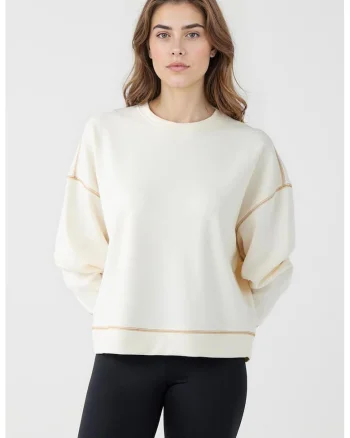 Bluza de trening din amestec de modal cu maneci cazute, Alb fildes