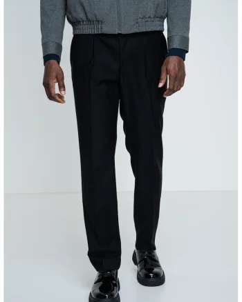 Pantaloni conici din amestec de lana cu talie medie, Negru