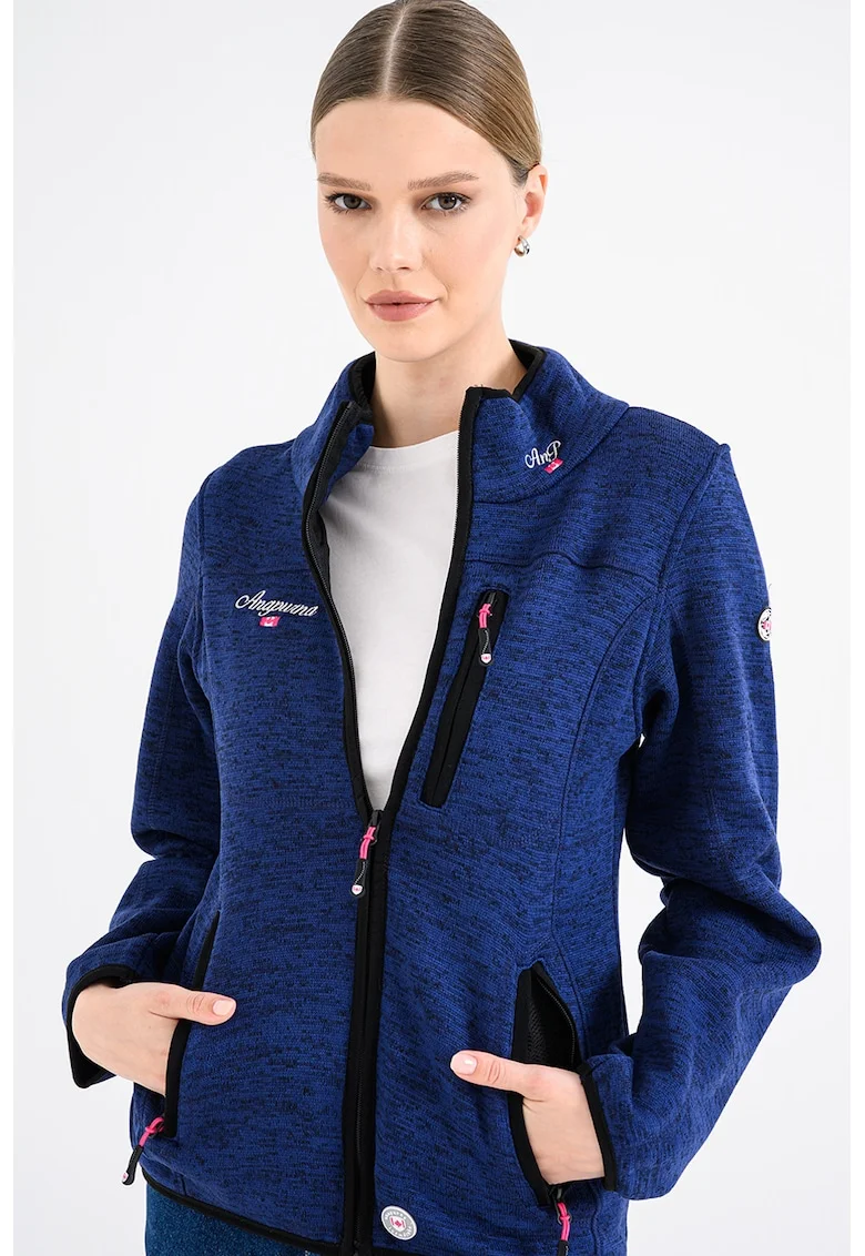Bluza de trening cu fermoar si logo Tedenana, Negru/Bleumarin
