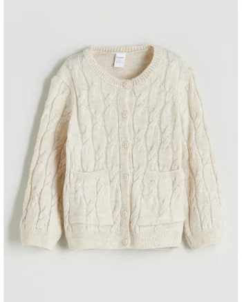 Cardigan cu model torsade, Crem