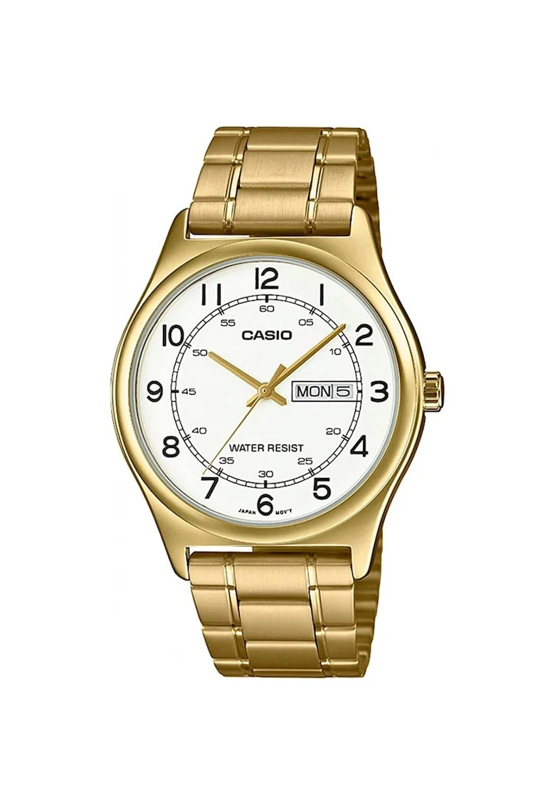 Ceas barbatesc,  MTP-V006L-1B2UDF, Quartz, Casual, Cristal mineral, Otel/Piele naturala, 38 mm, Auriu
