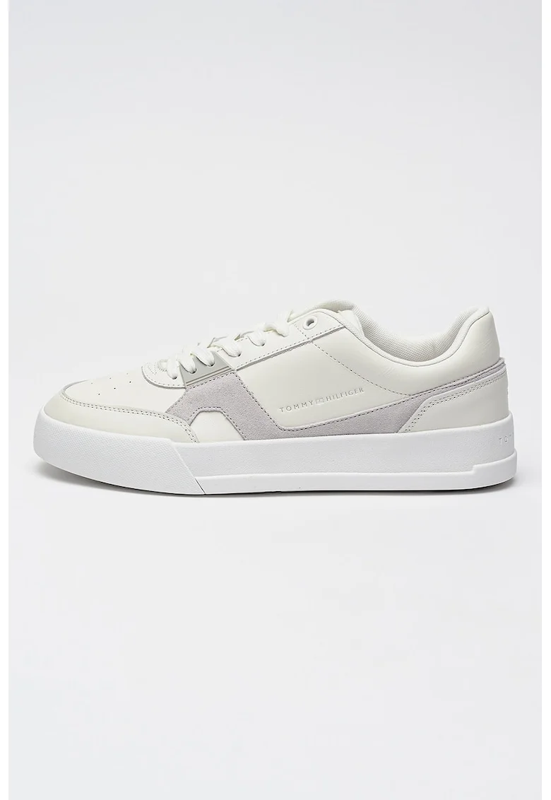 Pantofi sport din piele si piele intoarsa Court, Alb/Gri