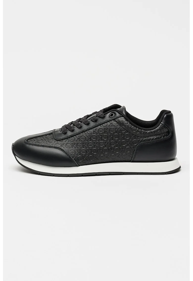 Pantofi sport din piele cu model monograma in relief, Negru