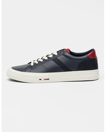 Pantofi sport cu insertii de piele, Visiniu/Bleumarin