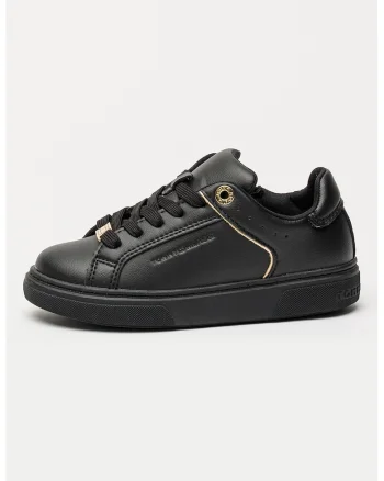 Pantofi sport low-cut de piele ecologica, Auriu/Negru
