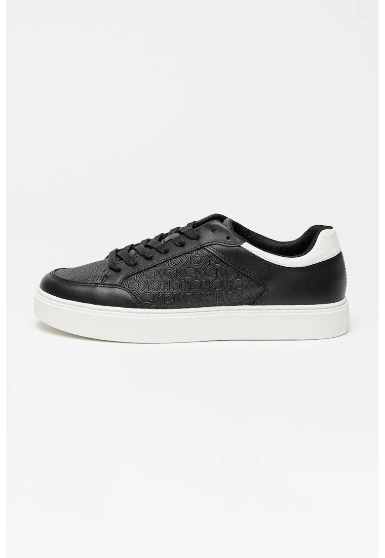 Pantofi sport de piele cu detalii monograma Clean Cup, Alb/Negru