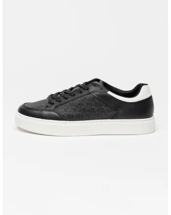 Pantofi sport de piele cu detalii monograma Clean Cup, Alb/Negru