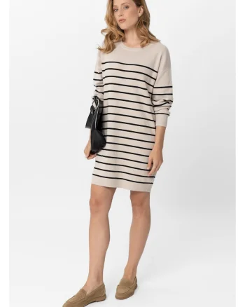 Rochie cu dungi  G-Senti, tricot, bej, maneca lunga, Bej