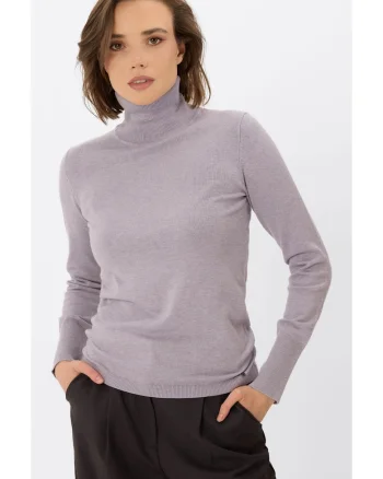 Pulover cu guler inalt  S-Juli, dama, usor, violet deschis melange, Violet deschis melange