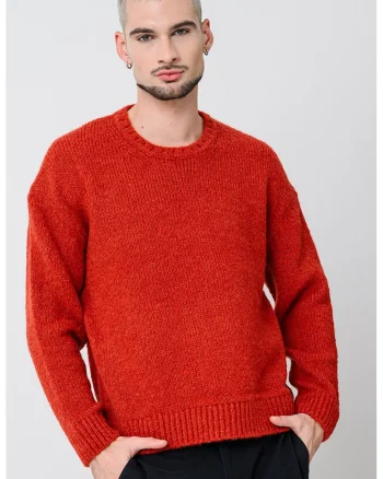 Pulover din amestec de lana alpaca a cu maneci cazute, Rosu