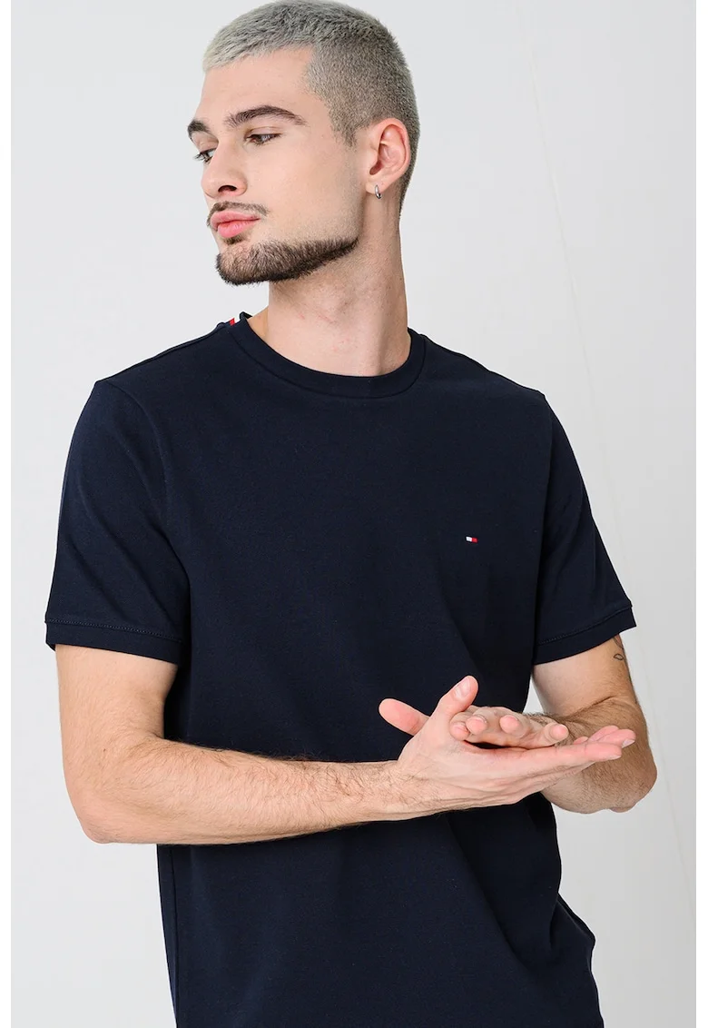 Tricou din amestec de bumbac organic si logo discret brodat, Rosu/Alb/Bleumarin