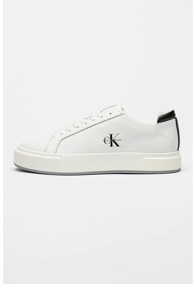Pantofi sport flatform din piele cu logo discret, Negru/Alb optic
