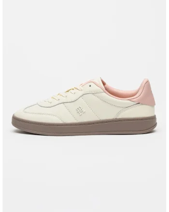 Pantofi sport low-cut din piele, Alb/Roz deschis