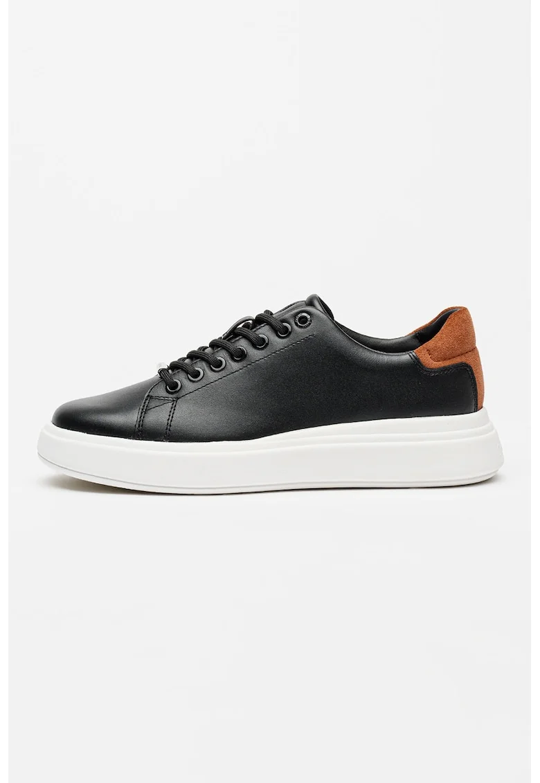 Pantofi sport din piele cu garnituri din piele intoarsa, Negru/Caramiziu