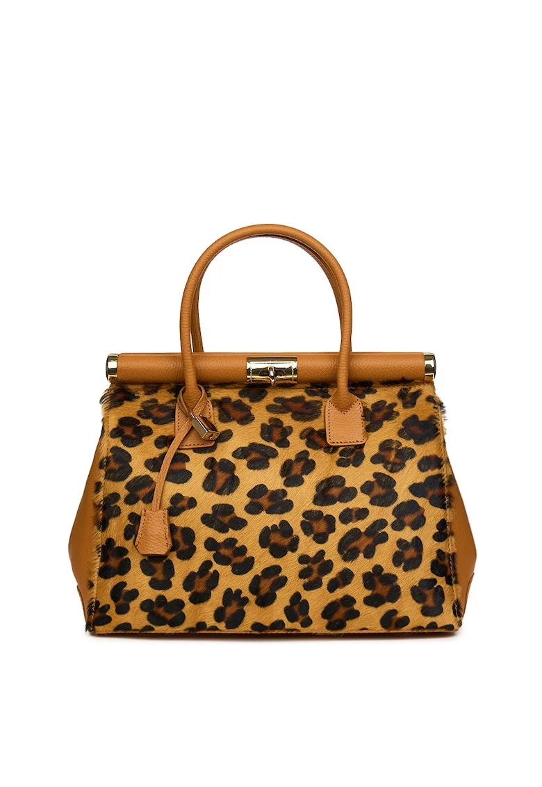 Geanta piele cu par de ponei Bianca, Animal print