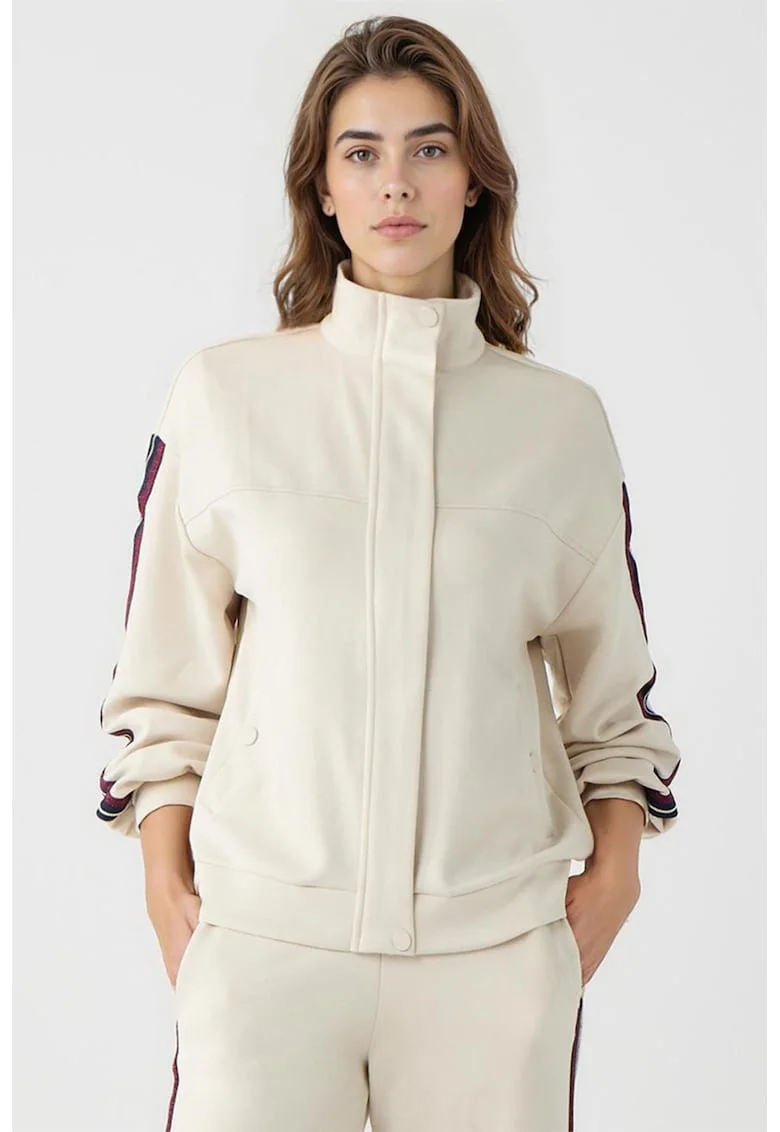 Bluza de trening din amestec de modal cu fermoar, Alb fildes/Rosu inchis/Bleumarin