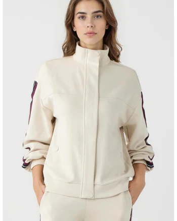 Bluza de trening din amestec de modal cu fermoar, Alb fildes/Rosu inchis/Bleumarin