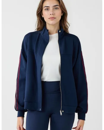 Bluza de trening din amestec de modal cu fermoar, Alb/Rosu inchis/Bleumarin