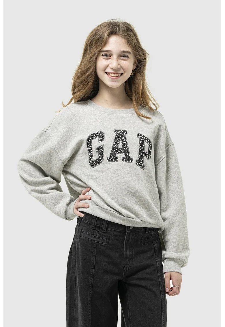 Bluza de trening supradimensionata cu logo, Gri melange