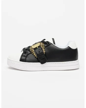 Pantofi psort de piele ecologica cu design cu catarama Fondo Court, Alb/Negru