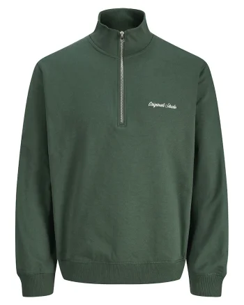 Bluza de trening relaxed fit cu fermoar scurt, Verde