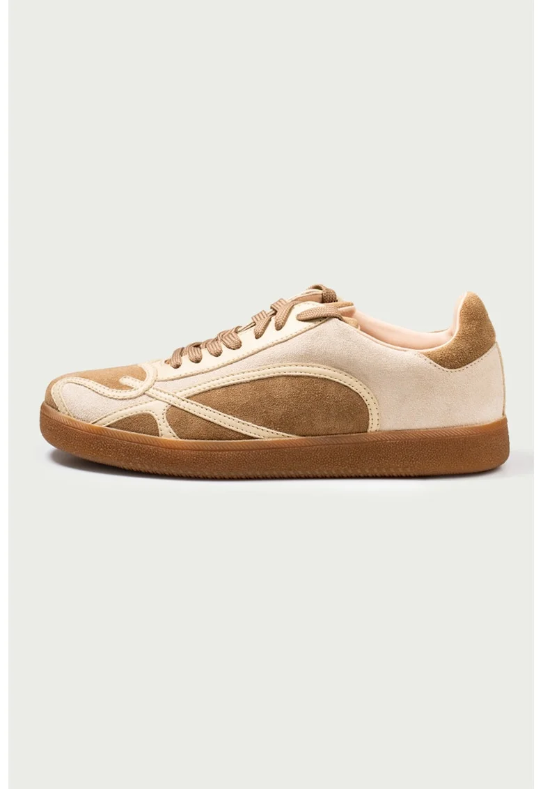 Tenisi din piele intoarsa cu model stratificat Alma 2, Caramel/Alb murdar