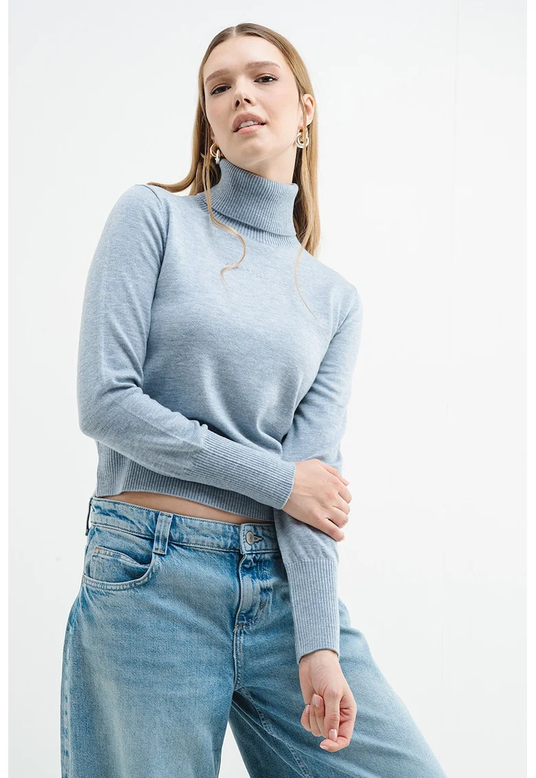 Pulover din amestec de matase si lana, Albastru deschis melange