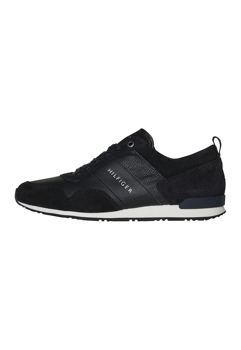 Pantofi sport de piele ecologica si intoarsa, Alb/Negru