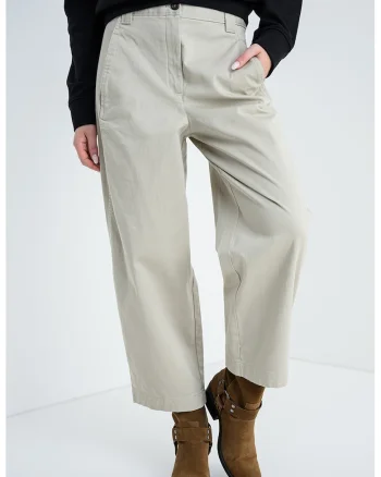 Pantaloni drepti cu talie inalta, Alb murdar
