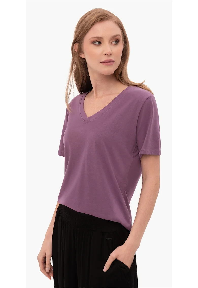 Tricou  T-Lea pentru femei, violet, cu decolteu in V, Violet