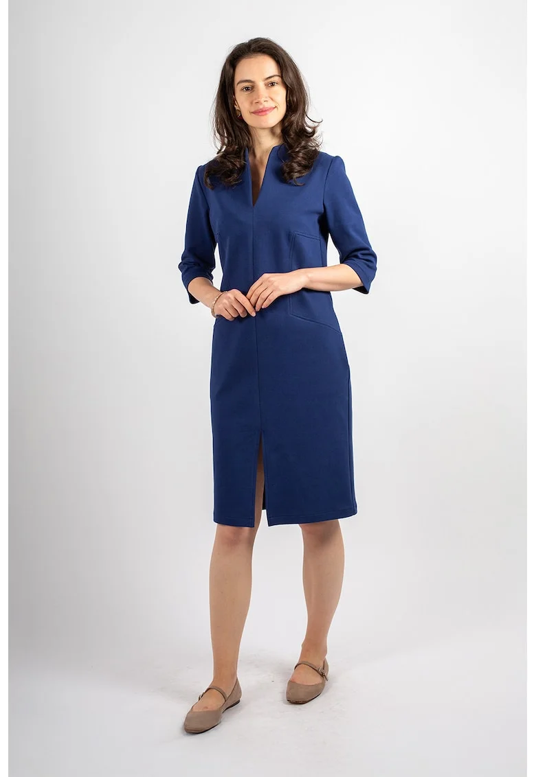 Rochie cu maneci medii si buzunare, Albastru inchis