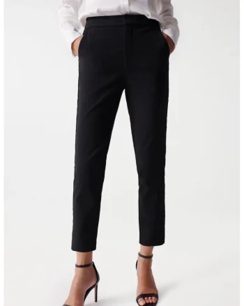 Pantaloni dama  chino crop slim cu talie inalta, Negru