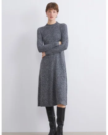 Rochie midi din tricot, Gri inchis melange