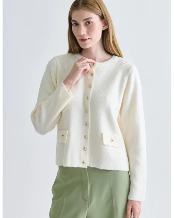 Cardigan tricotat cu nasturi, Alb